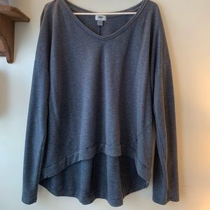 Grey asymmetrical long sleeved size large top.